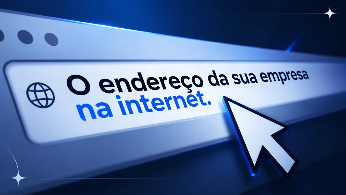 Barra de endereço de um navegador com a frase: o endereço da sua empresa na internet.
